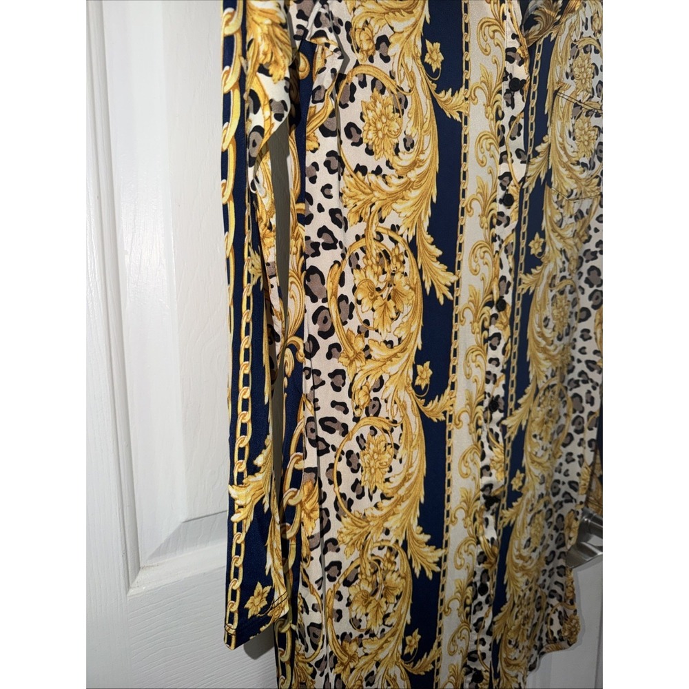 Timing Los Angeles Women's Large Baroque Leopard Print Shirt Dress Gold Black - Picture 5 of 13